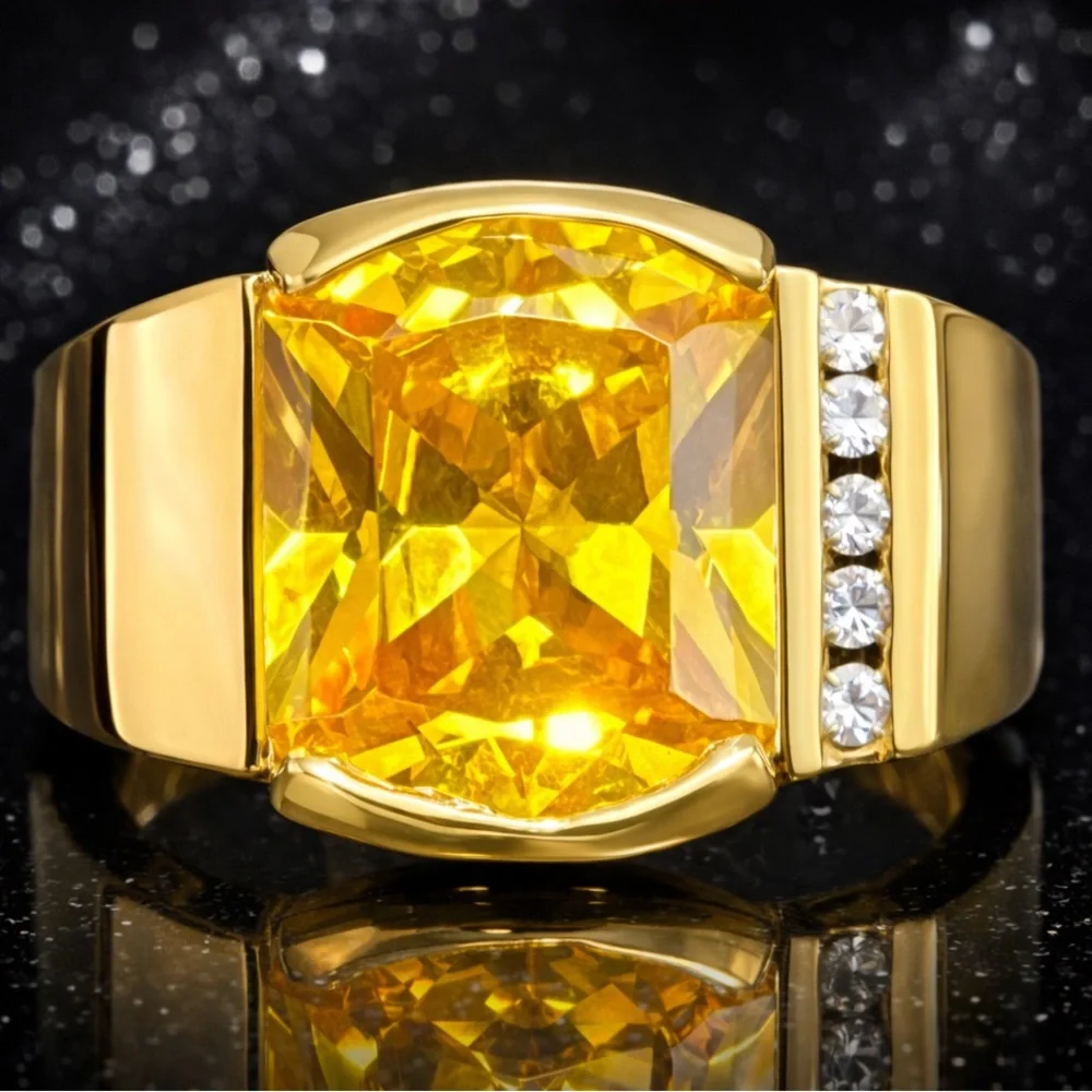 Suzanne Somers Vintage citrine yellow CZ channel set cocktail ring gold HSN